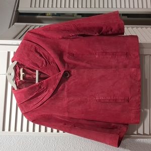 In Suede Vintage Dark Pink Suede Leather Classic 1 Button Lined Jacket L